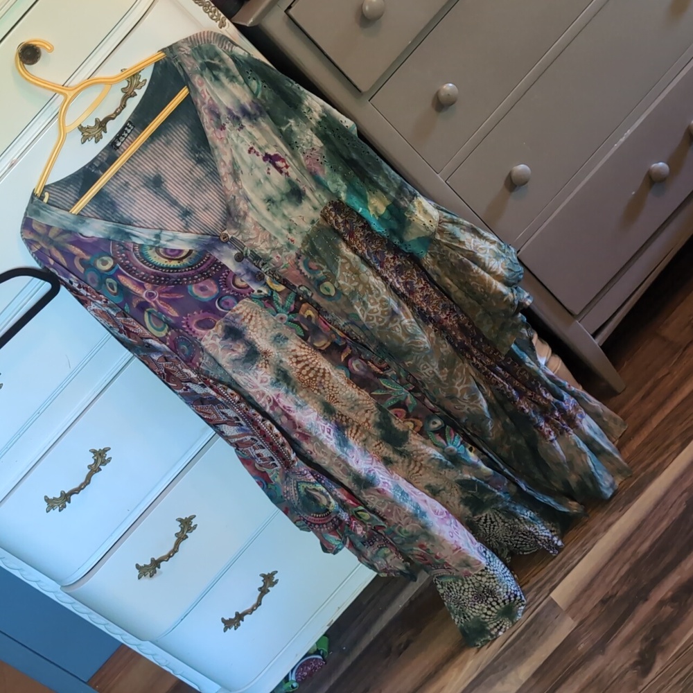 Soul Flower Green and Purple Patterned Dress